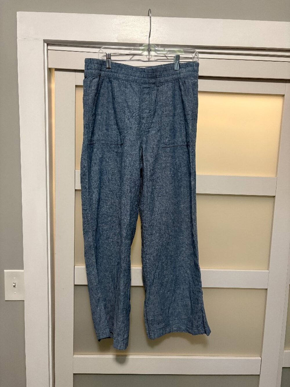 Women's St John's Bay Linen Blend Demin Blue Trousers Pants Pull On sz Large L